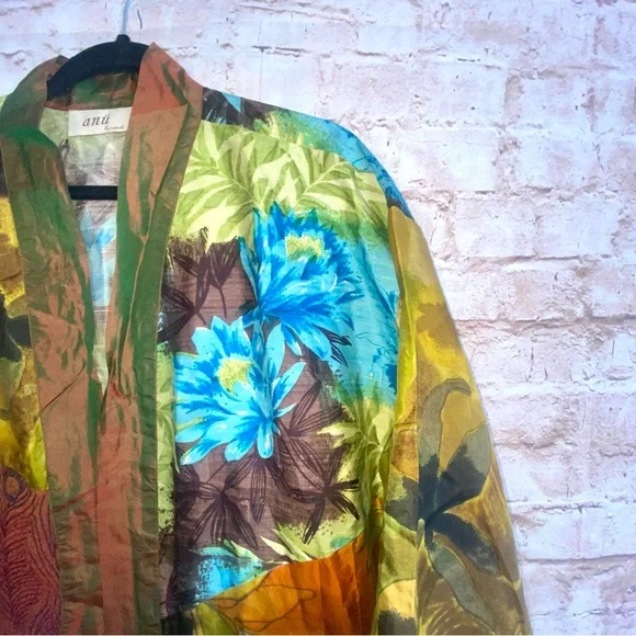 Anii by Natural Silk Patchwork Mixed Media Kimono Jacket One Size - Picture 2 of 7